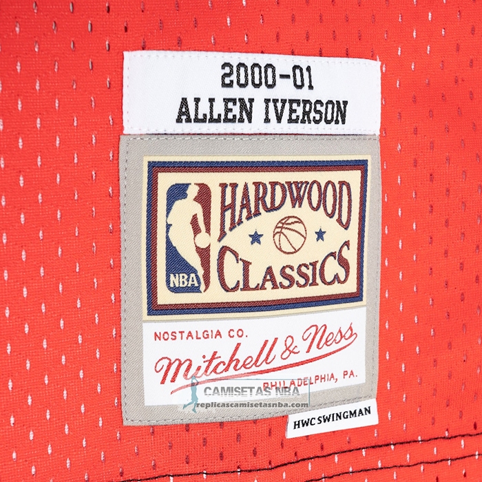 Camiseta Philadelphia 76ers Allen Iverson NO 3 Mitchell & Ness 2000-01  Negro Rojo
